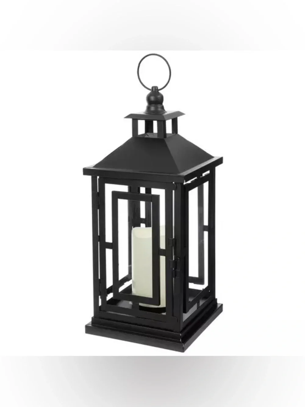 Black Rectangle Panels Metal LED Lantern